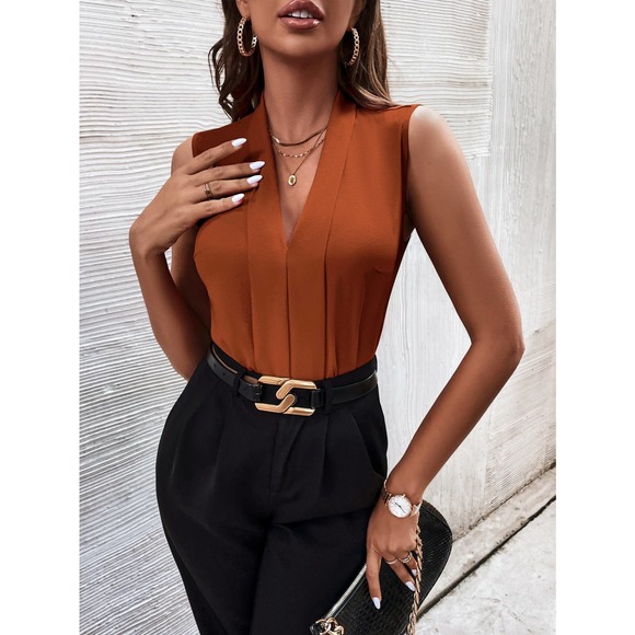 Sleeveless Press Crease Blouse Minimalist Business Casual navy blue - Picture 10 of 11